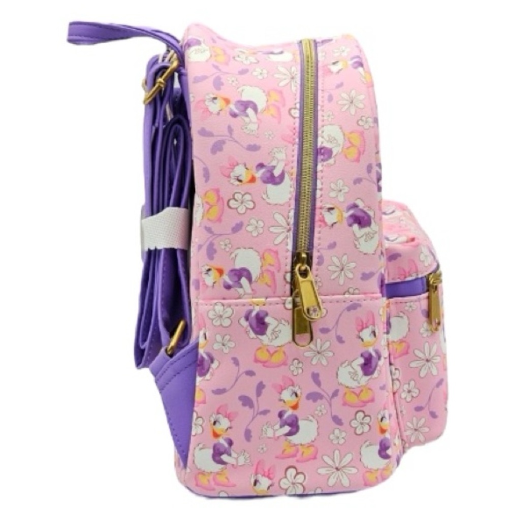 Loungefly Disney Daisy Duck Flower Mini Backpack Floral Print Pink & Purple NWT - Picture 3 of 5